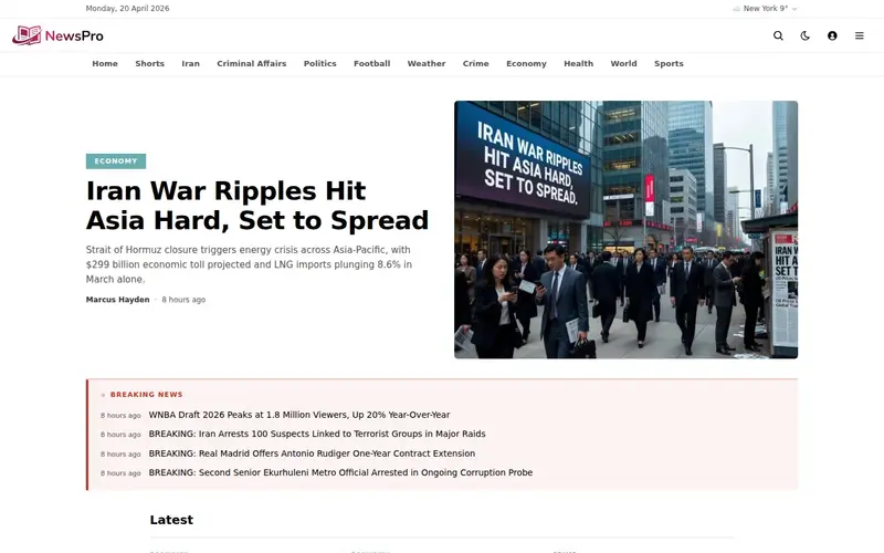 NewsPro 'starter' template — homepage screenshot at 1440x900