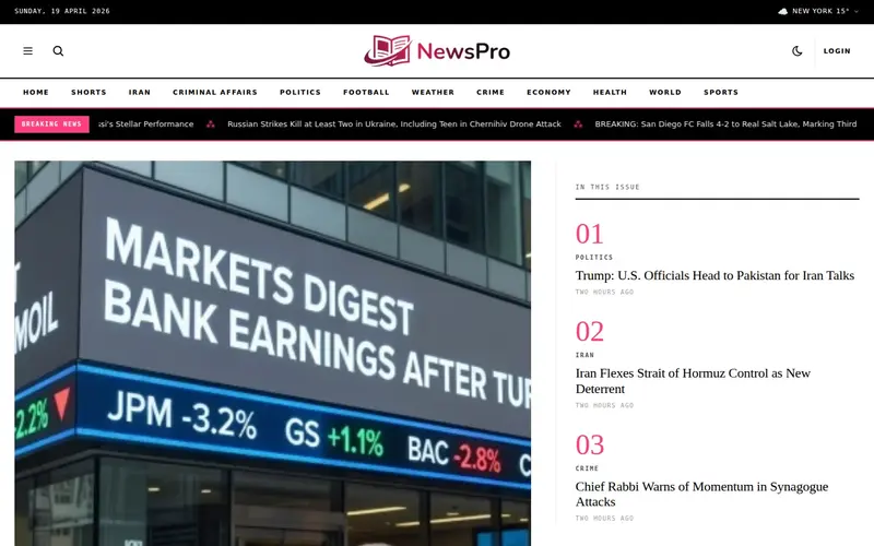 NewsPro 'atelier' template — homepage screenshot at 1440x900