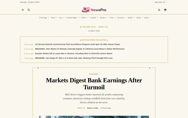 NewsPro 'chronicle' template — homepage screenshot at 1440x900