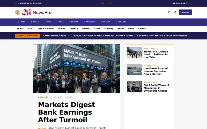 NewsPro 'meridian' template — homepage screenshot at 1440x900