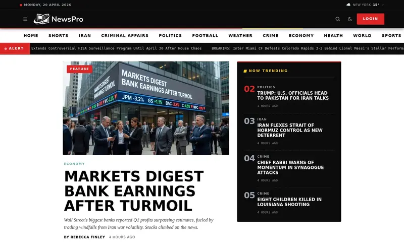 NewsPro 'voyager' template — homepage screenshot at 1440x900
