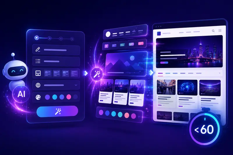 AI site wizard building a news website automatically An AI site wizard automatically building a complete, SEO-ready news website in under 60 seconds.