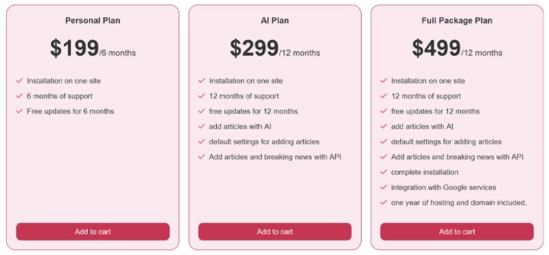 Here’s an overview of the packages we offer and their prices